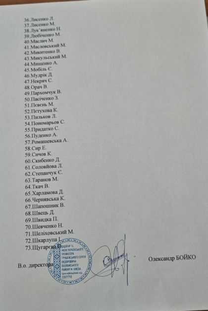 Список учнів зарахованих до 1-х класів у 2026 році